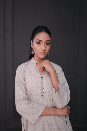 Ash Grey Kalidaar Co-Ord Set: Shirt & Straight Pant For Women